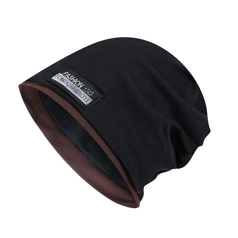 Unisex Korean-Style Double Layer Slouchy Beanie - Autumn/Winter Solid Color with Cloth Label
