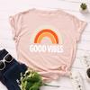 Summer Pure Cotton Women's Rainbow GOOD VIBES Printed Loose Round Neck Short Sleeved T-Shirts Women’s