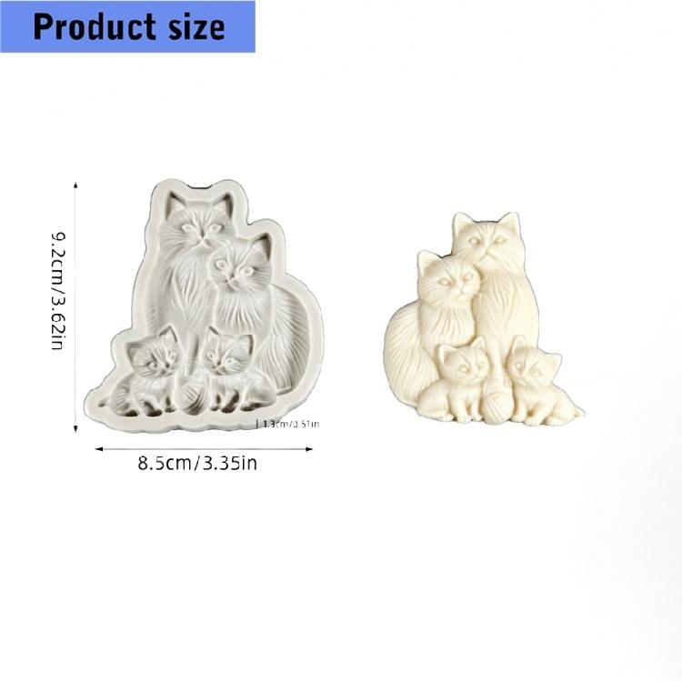 Cats Family of Four Silicone Molds Temperature Resistant Animal Candle Silicone Mould for Epoxy Resin Candle Soap Making