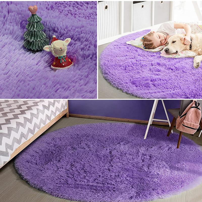 Pink Round Carpet Fluffy Soft Area Floor Mat Children Girls Room Princess Castle Plush Carpet Living Room Home Decor