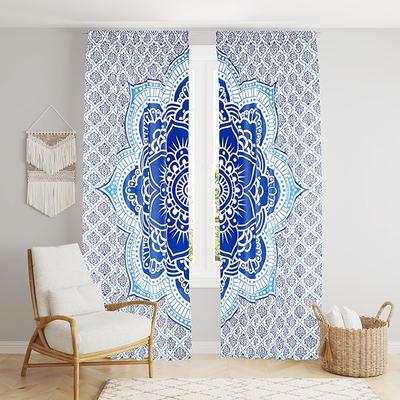 Beautiful Indian Bohemian Psychedelic Hippie Ombre Window Curtain Panels for Bedroom, Living, Balcony (Blue Classic Omra)
