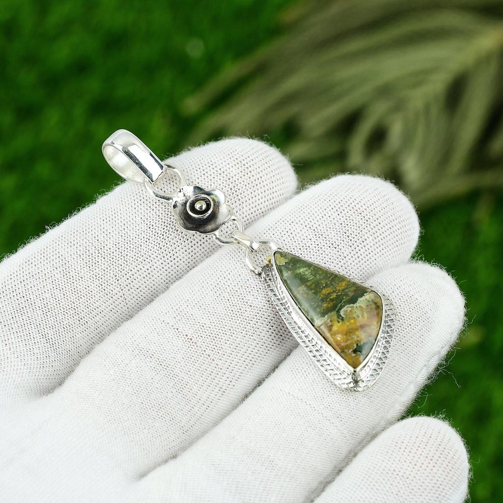 Wedding Gift For Her 925 Silver Natural Rainforest Jasper Gemstone Pendant