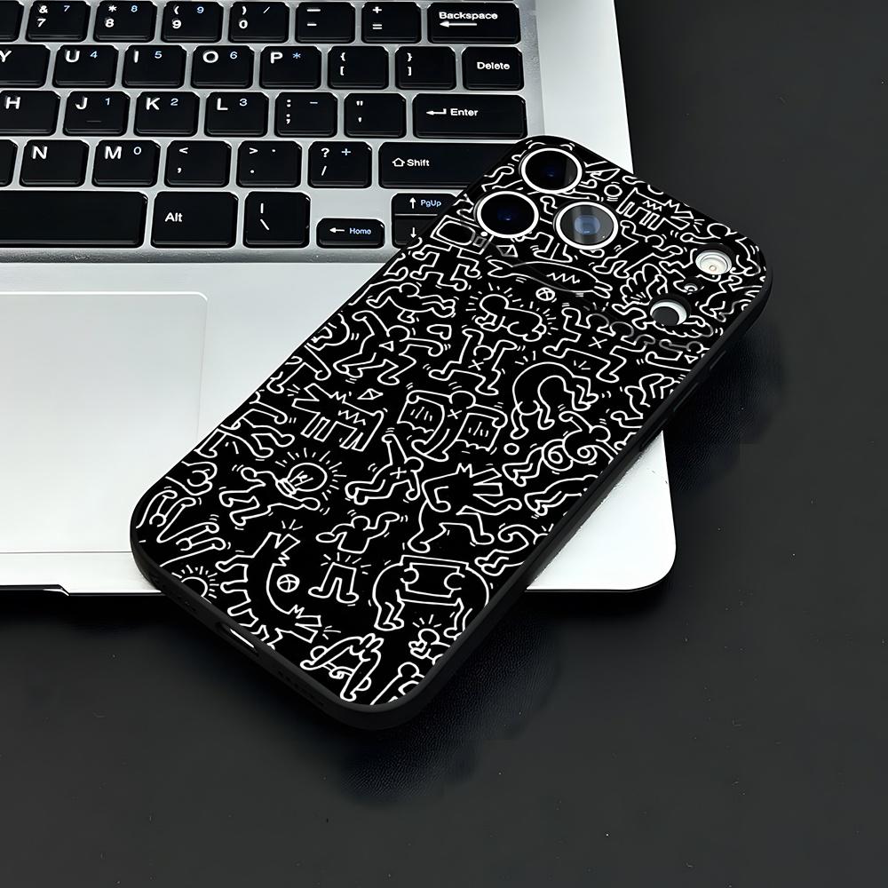 Künstler K-H-haring Handyhülle Für IPhone 17 Air 16 E Pro Max 15 14 13 Mini 12 Pro 11 Max Plus Schwarze Weiche Hülle
