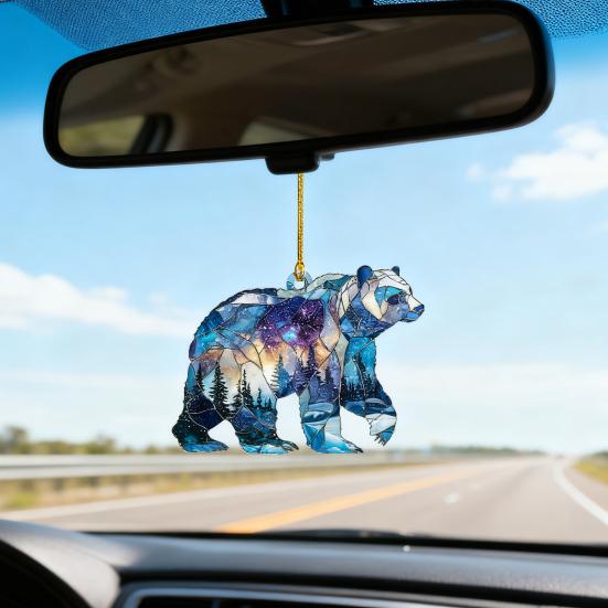 1/2/3/4/5 ks Vánoční akrylová závěsná dekorace ledního medvěda na auto, zrcátko zpětného pohledu, vánoční stromek, 2D plochá vitrážová závěsná ozdoba s medvědem