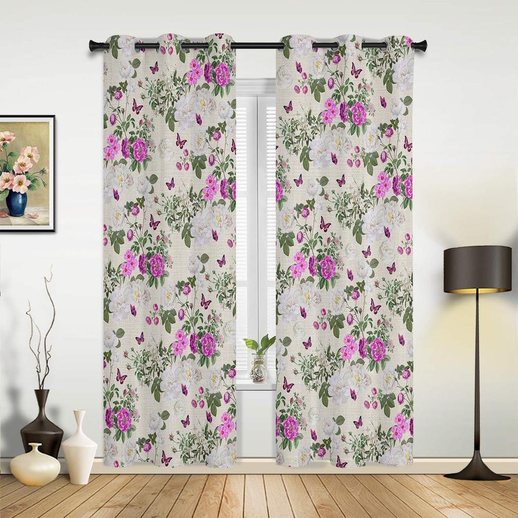 Watercolor Flowers Plant Leaves Window Curtains for Living Room Bedroom Curtain Modern Kitchen Blinds Drapes Curtains