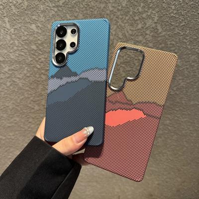 Stylish Kevlar Carbon Fibre Colorful Magnetic Phone Case for Samsung Galaxy S25 S24 Ultra S23 Plus Hard Plastic Shockproof Protective Cover Fundas