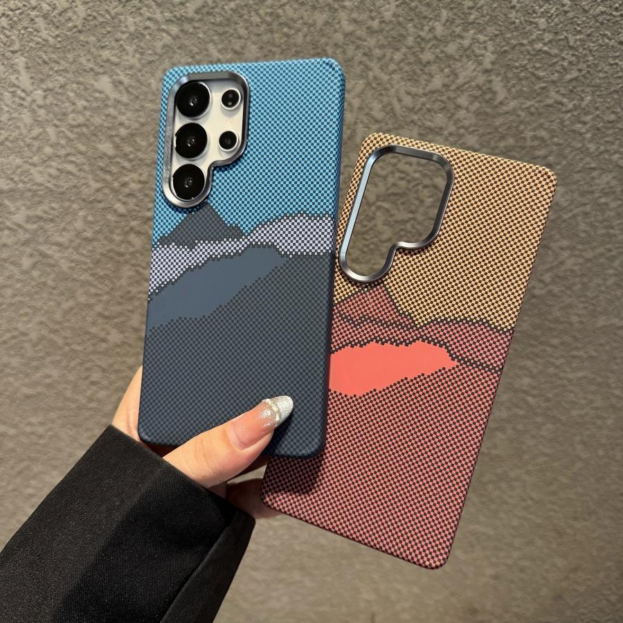 Stylish Kevlar Carbon Fibre Colorful Magnetic Phone Case for Samsung Galaxy S25 S24 Ultra S23 Plus Hard Plastic Shockproof Protective Cover Fundas