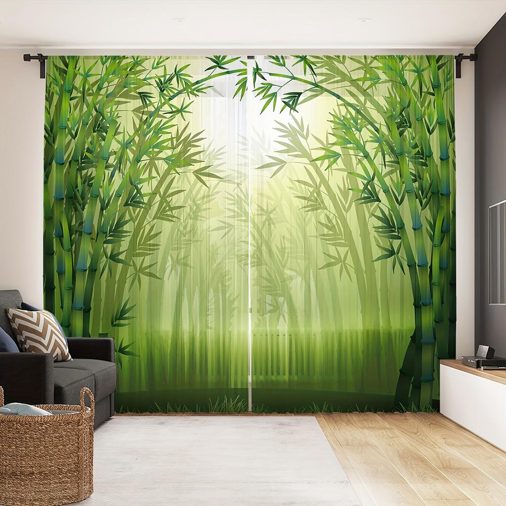 2ks Poloprůhledný Dekorační Závěs Zelené Eukalyptové Listy Zelené Rostliny Jaro Polyesterová Vlákna Kapsa na Tyč Závěs Do LožniceR