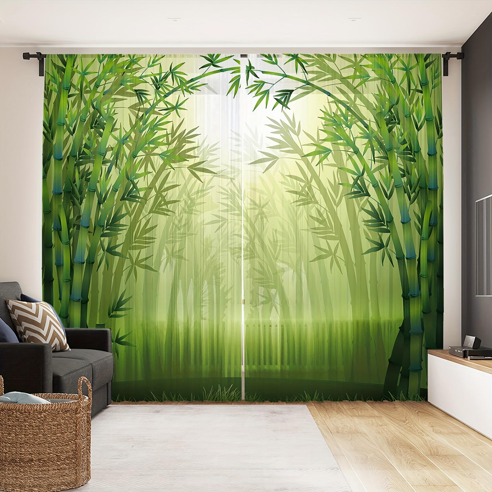 

2 шт. Полупрозрачная декоративная занавеска с зелеными листьями эвкалипта, зеленые растения, весенние полиэфирные волокна, карманная занавеска для спальни 100W130H(CM)40x51in&Grommet Top