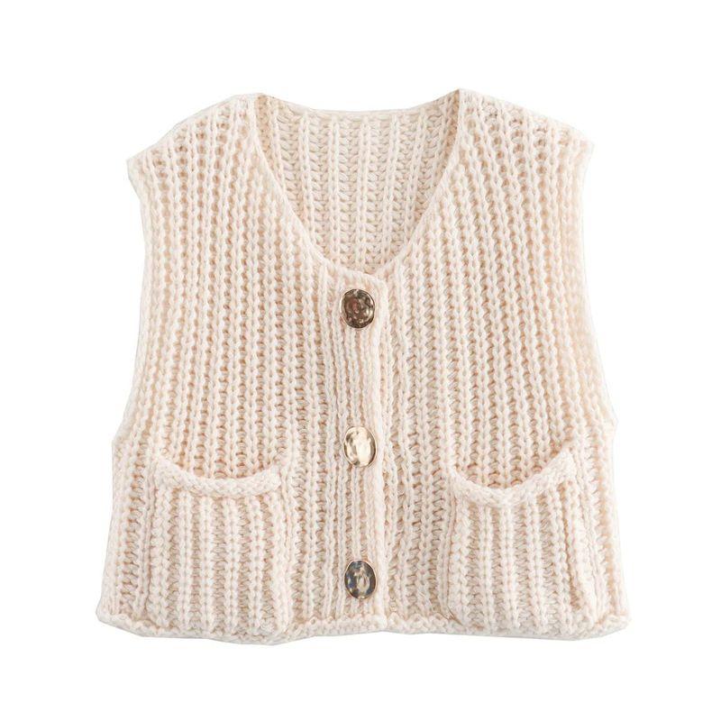 Pocket Sleeveless Knit Vest Cardigan Pocket Sleeveless Sweater Vest Cardigan