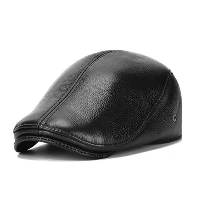 Men's Leather Hat Autumn Winter Men's Berets Cowhide Earmuffs Thermal Leisure Brand Caps Snapback