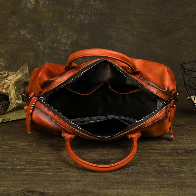Johnature Echtes Leder Handtasche Retro Volltonfarbe Große Kapazität Damen Tasche Vielseitige Schulter Umhängetaschen