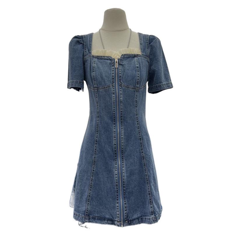 2025 Summer Women's Lace Denim Short Dress - Age-Reducing Design, Slimming Tummy Control, Thin Style