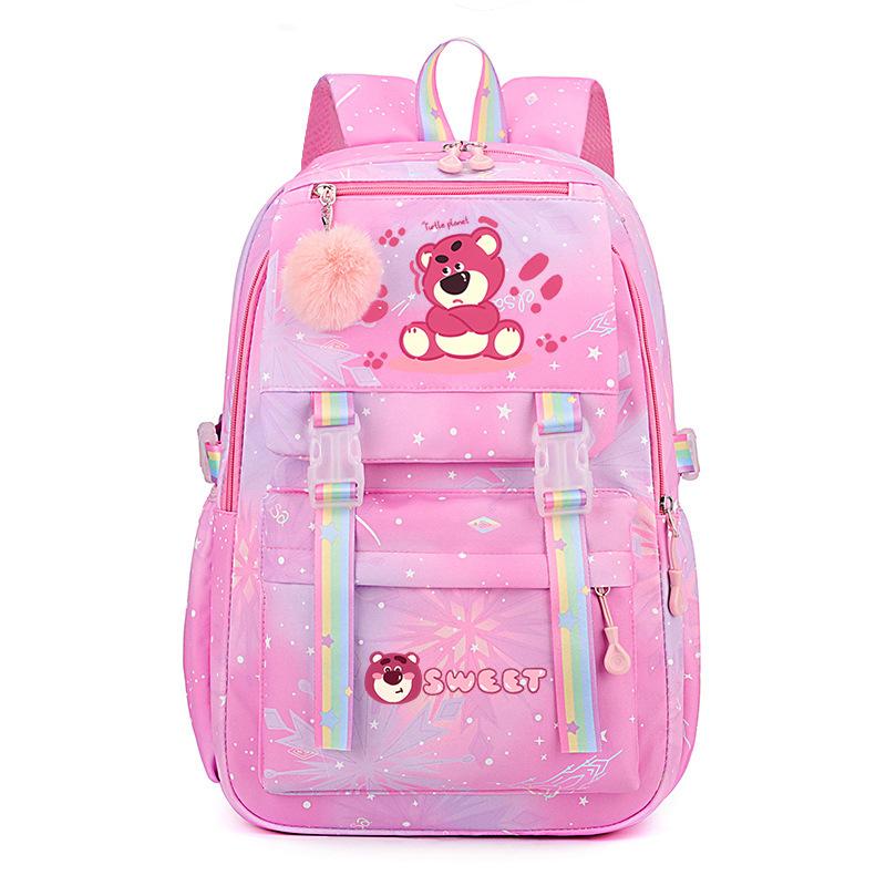 College Style Strawberry Bear Cute Cartoon Print Student Schoolbag Lightweight Ridge Protection Large Capacity