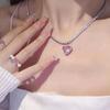 Exaggerated Red Crystal Heart Pendant Necklaces for Women Luxury Full Rhinestone Long Chain Necklaces Love Forever Jewelry Gifts