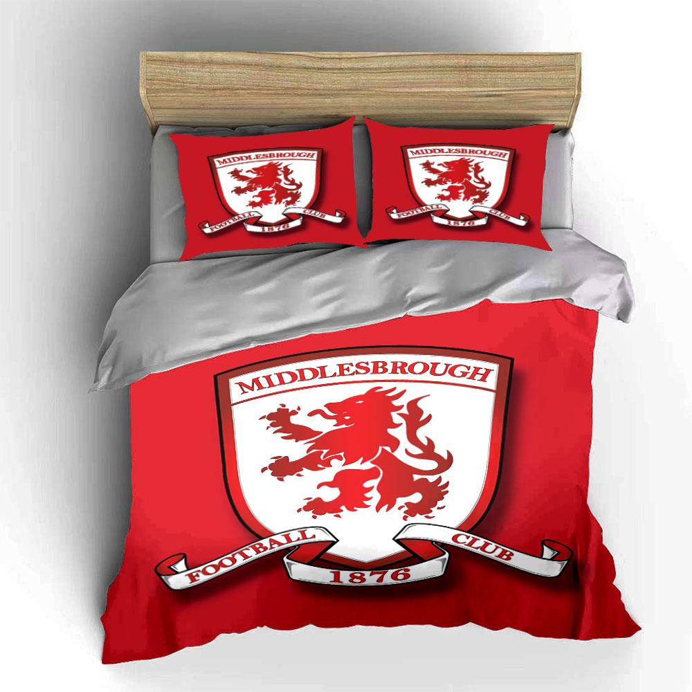 Middlesbrough FC Rotes Bettwäscheset Bettwäsche Bettbezug-Set Bettbezug Kissenbezüge (1 * Bettbezug 2 * Kissenbezüge, ohne Bettdecke)