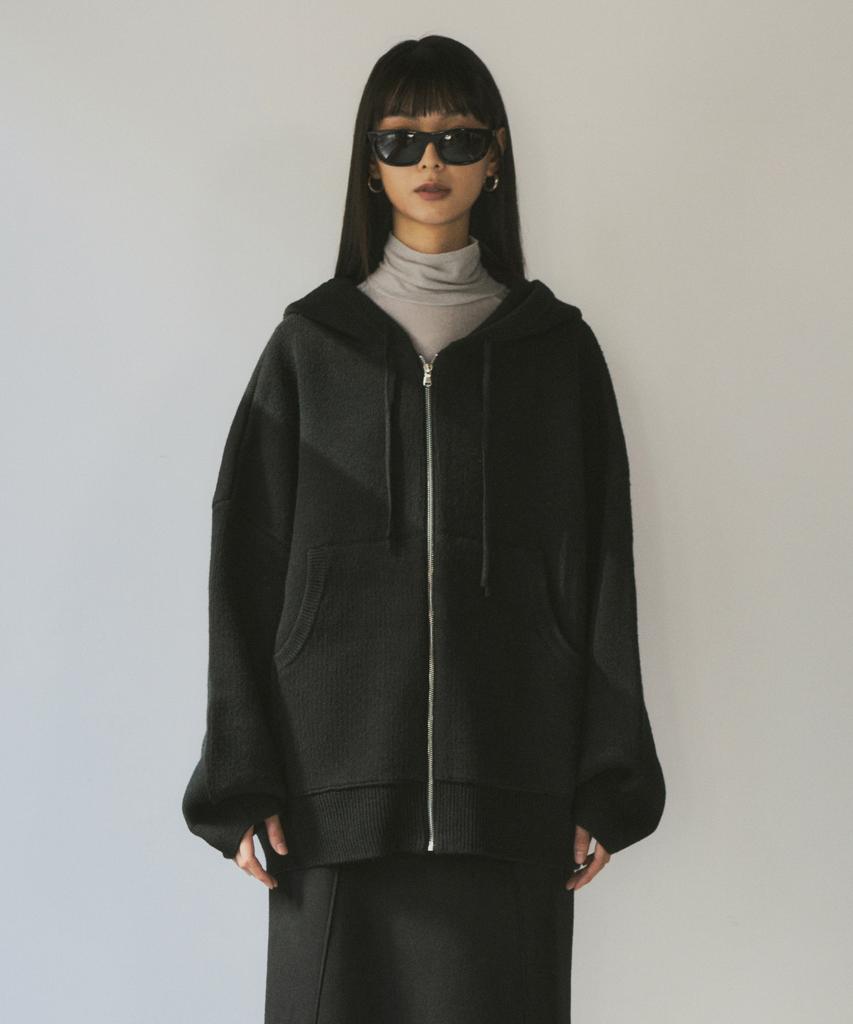 CITTA Everyday Wool Hooded Zip-Up Knit_Ctk209(Black)