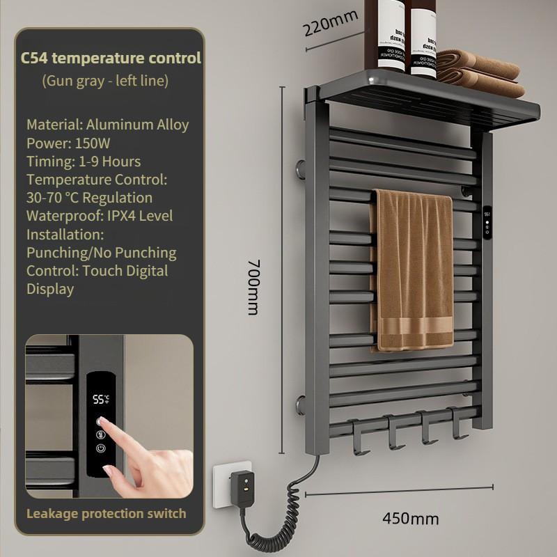 

Бытовая интеллектуальная сушилка с постоянной температурой, электрическая вешалка для полотенец, штанга для полотенец для ванной комнаты, сенсорное управление, полка для хранения C54 Gun Grey Left power cord