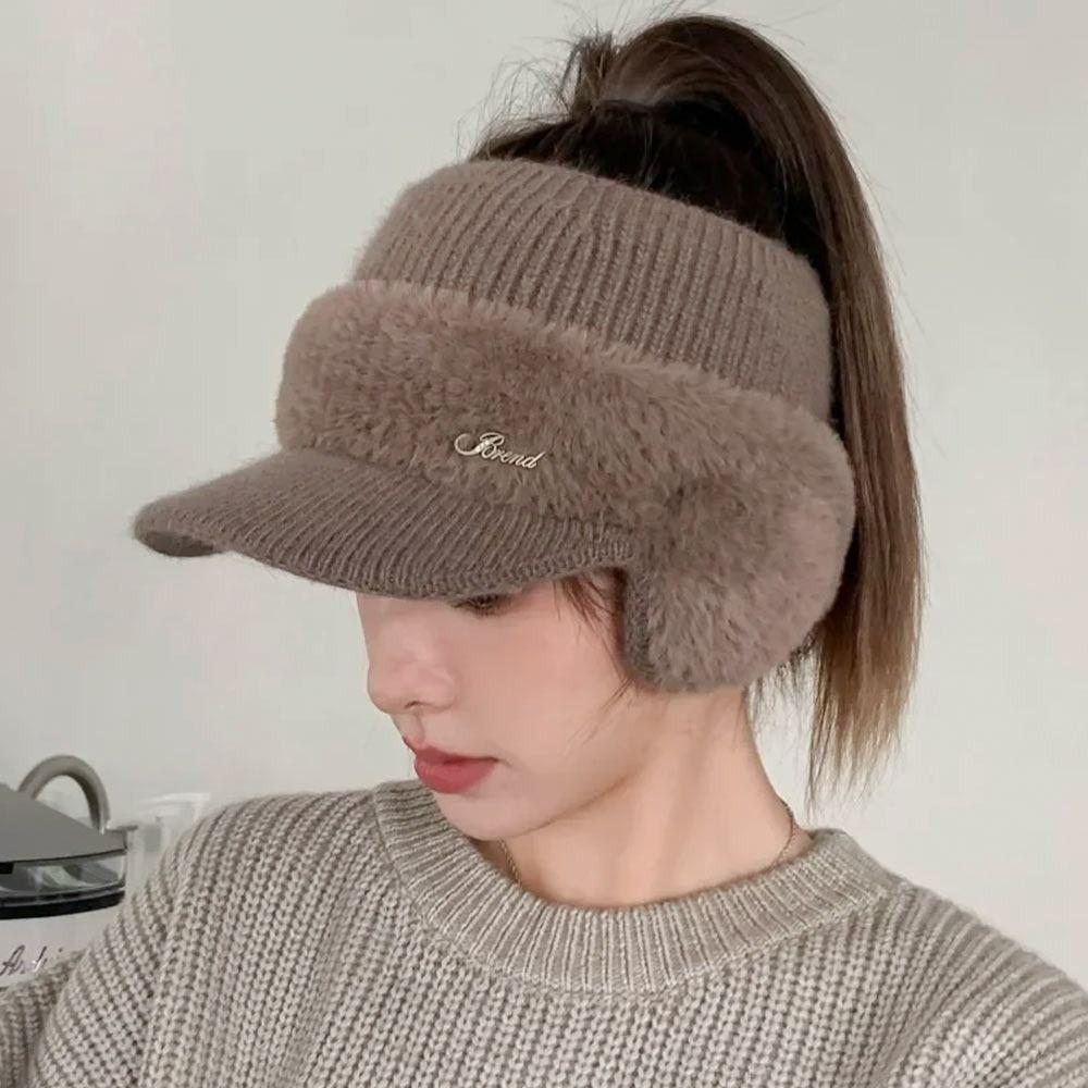 Gorros cálidos de invierno Protección para las orejas Gorro para coleta Visera Gorras de béisbol casuales Mujeres