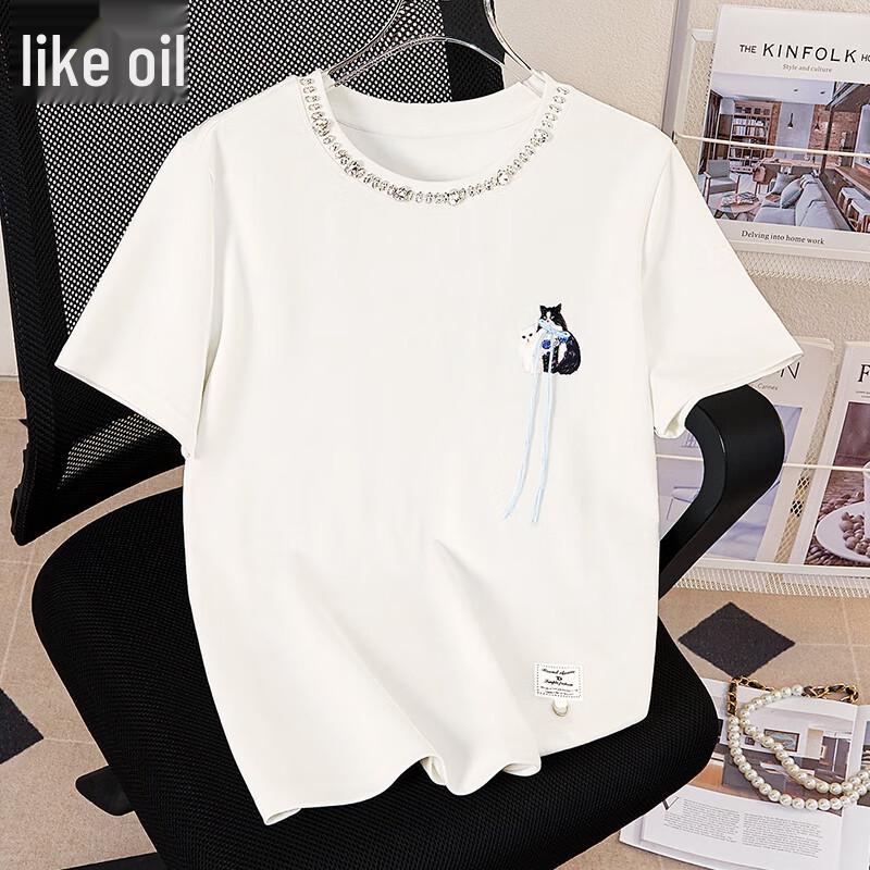 Ta Chi Women s Beaded Print Round Neck Short Sleeve T-shirt M