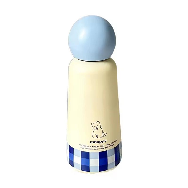 

350ml Puppy Vacuum Cup Thin Plaid Pattern Vacuum Insulation Portable Water Kettle Leak-Proof Thin Plaid Cup Outdoor Tableware