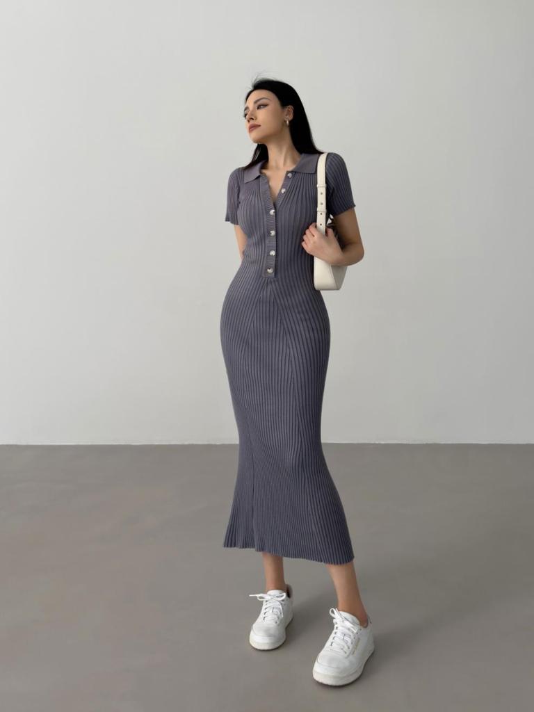European & American Fishtail Knit Dress: Women's Summer Slim Fit Polo with Short Sleeves and Hip Wrap Skirt