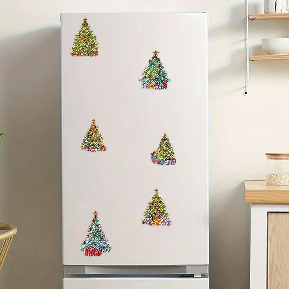 6Pcs Acrylic Special Shape Santa Claus Diamond Art Magnets Decals Diamond Painting Refrigerator Magnet for DIY Crafts Party Gift