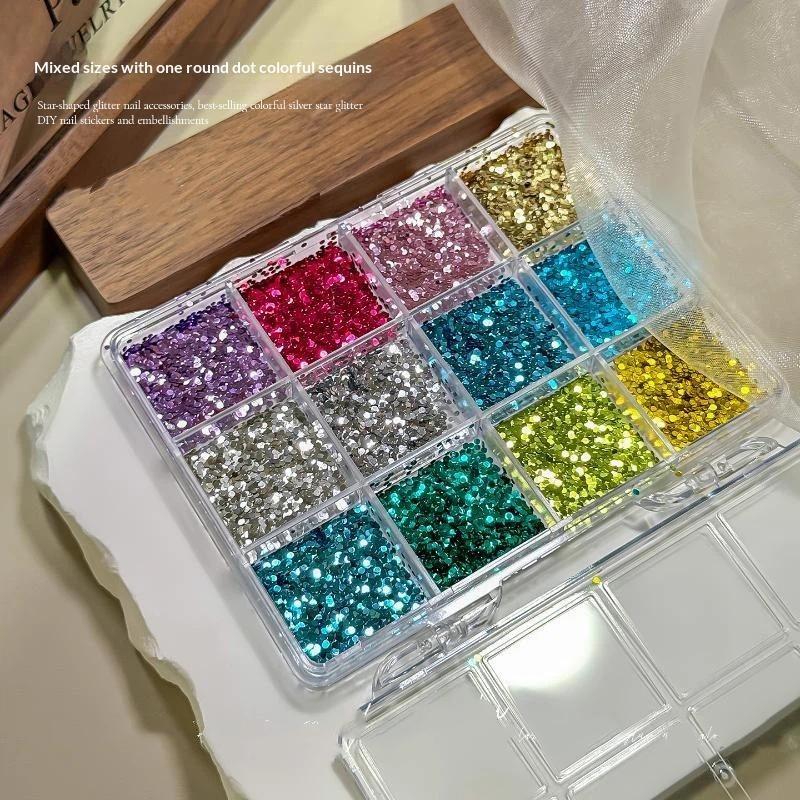 1 Box Mini Ultra Thin Round Glitter Sequin Wave Dot Star Pentagram Shiny Nail Art Accessories Diy Decoration