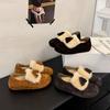 Koreanische Version Herbst und Winter neue Schleife Lammwollschuhe Damen tragen Samt flache Slipper vielseitige Doudou-Schuhe