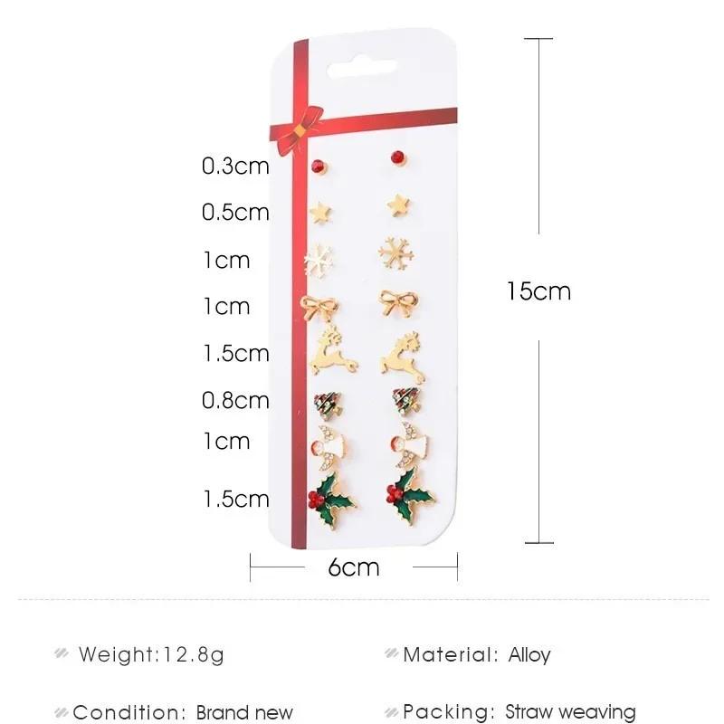 1 Set Christmas Series Earrings Women Gifts 8 Pairs Elk Christmas Tree Earring Set Earring Fashion Jewerly Accessories for Women