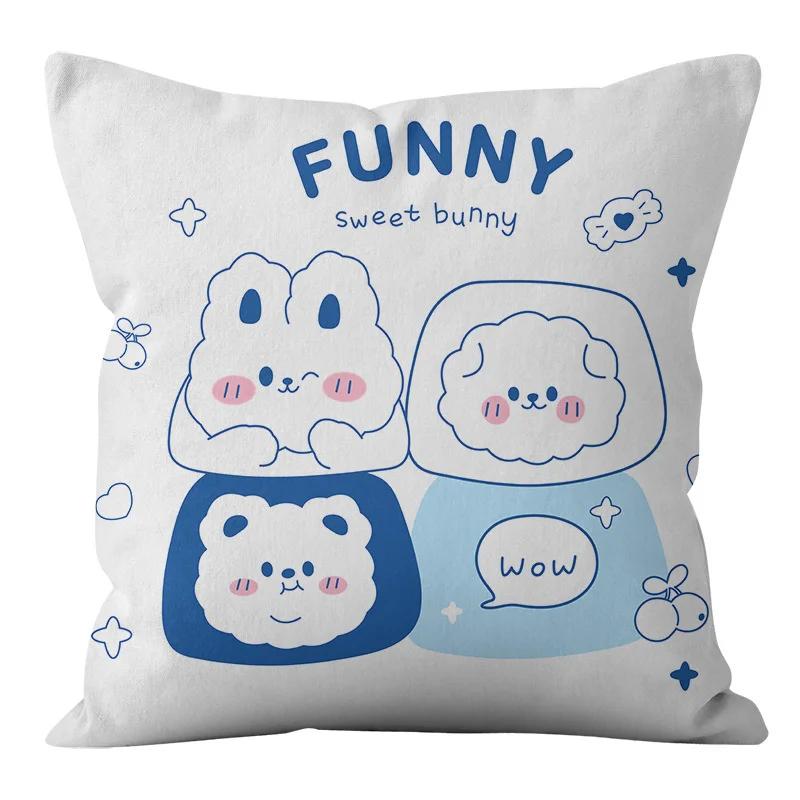 

Ультра-мягкая подушка с принтом в виде кролика, чехол для дивана, автомобильная подушка, мультяшный синий маленький свежий чехол 50x50cm