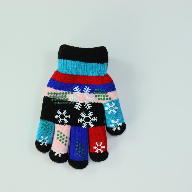 Mary Children's Gloves, Five-finger Baby Autumn and Winter Colored Snowflakes, Six-color Students and Children Double-layer Thickened Warm