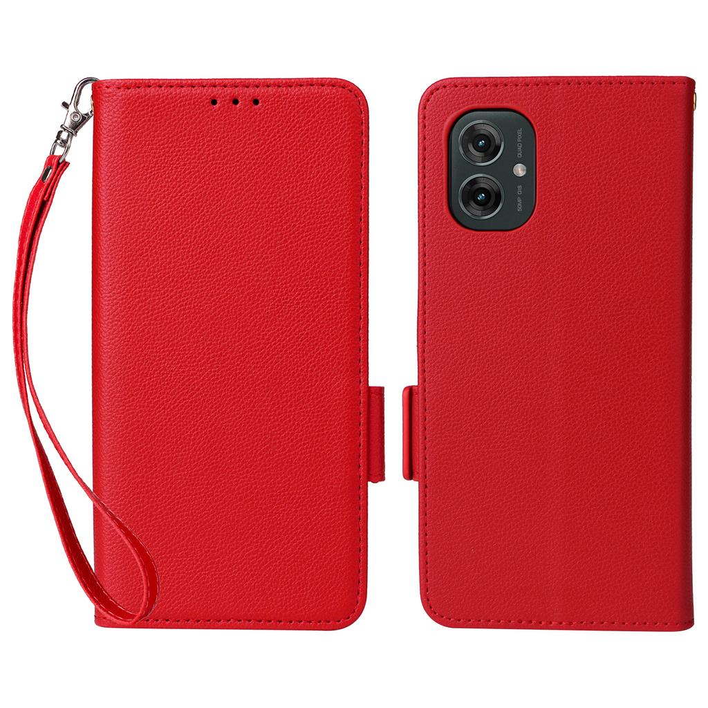 For Motorola Moto G55 5G Case with Wrist Strap Litchi Texture PU Leather Wallet Phone Cover