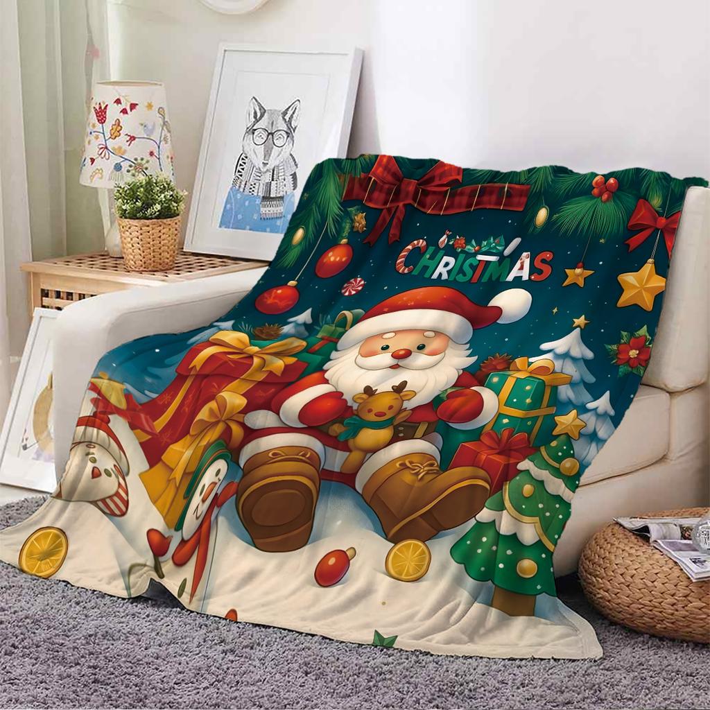 1pc Cartoon Santa Claus Gift Printed Flannel Blanket In Various Sizes Sofa Nap and Leisure Blanket Soft and Comfortable