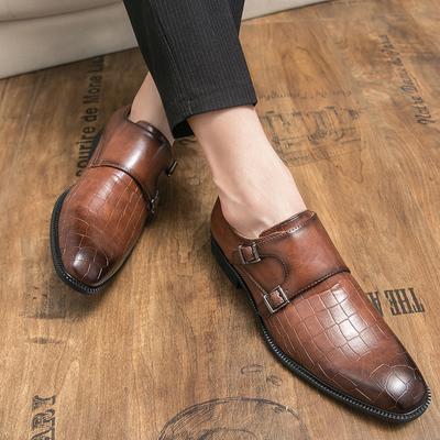 Fashion Men Dress Shoes Casual Business Fashion Pu Leather Low Heel Buckle Strap British Style Classic Trendy Loafers for Men Zapatos