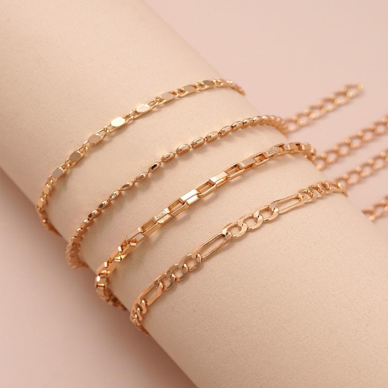 E Hot Sale, Bohemian Minimalist Bracelet, Metal Figaro Chain Twist Chain, Multi-piece Set