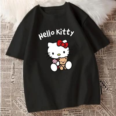 Cartoon Fashion Lovely Hello Kitty Print Women Ladies Girls T-Shirt Cartoon Harajuku O Neck Short Sleeve Unisex Summer Tops