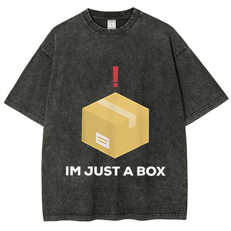 I M Just A Box Letter Printed Vintage Washed T-Shirt Hip-Hop Women Oversized Trendy T-Shirt Men 100% Cotton Loose Short Sleeved S