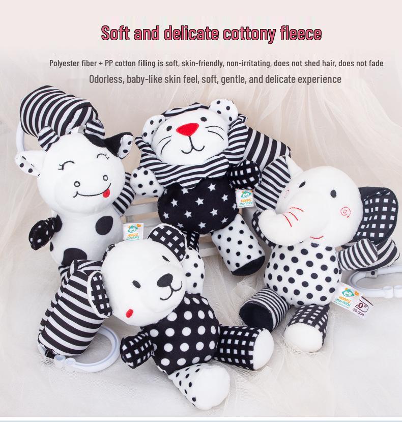 Happy Monkey Baby Crib Rattle: Black & White Cartoon Animal Wind Chime for Early Education