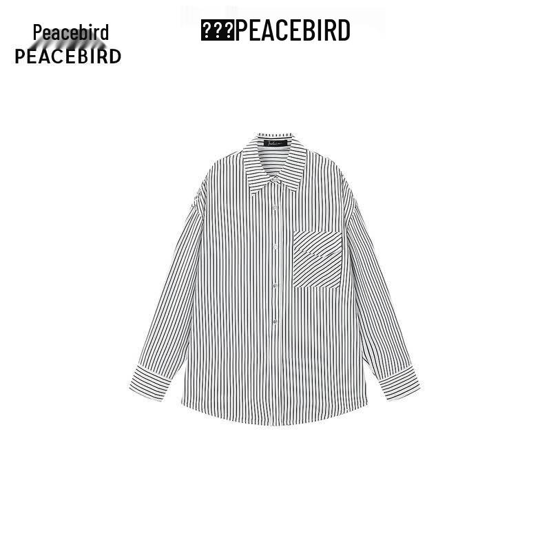 PEACEBIRD Striped Loose-Fit Silk Shirt XL