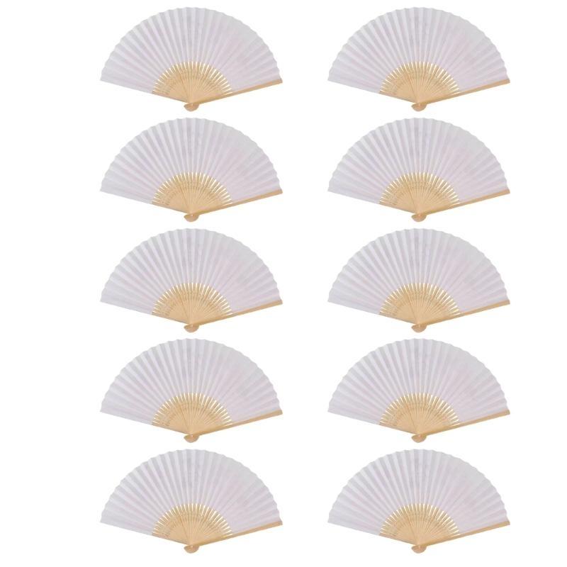 Pack of 10 Chinese Plain Paper Fan White Painting Folding Fan for Art and Crafts