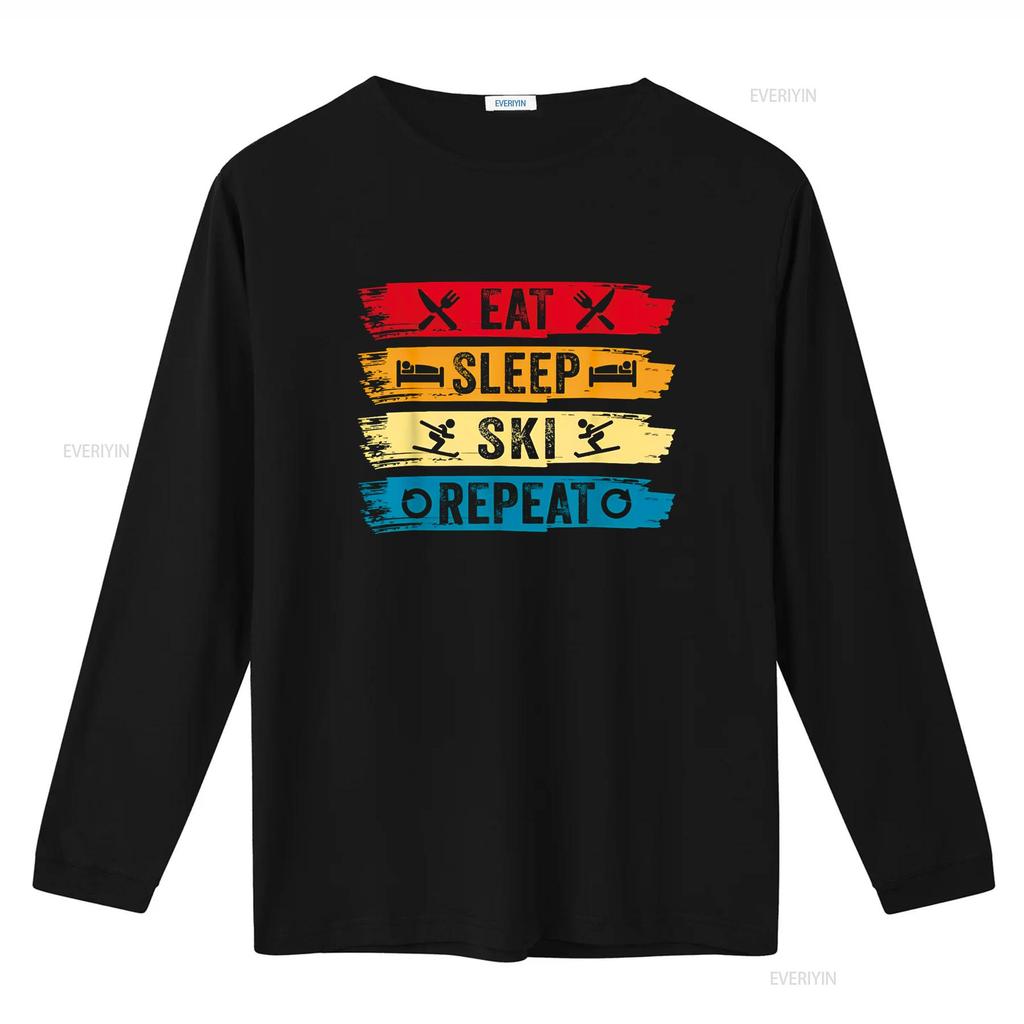 Eat Sleep Ski Repeat Vintage Alpine Skiing Winter Sports T Shirt Vintage Washed Stretched Homme Fashion Top For Everyday Wear