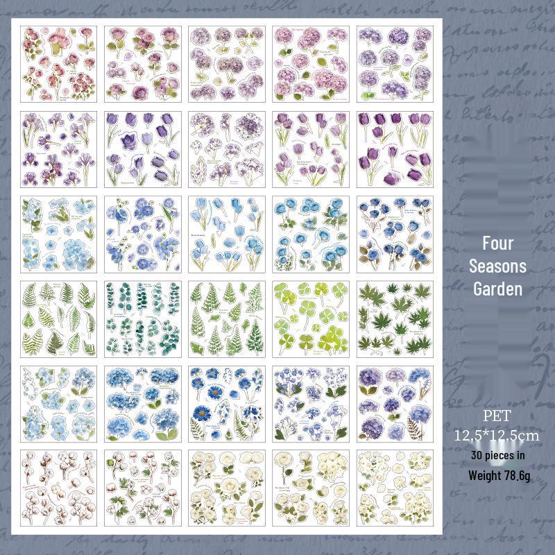 Yuxian Die-Cut Waterproof Specimen Flower Stickers: Romantic Retro Journal & DIY Collage Bookmark Set