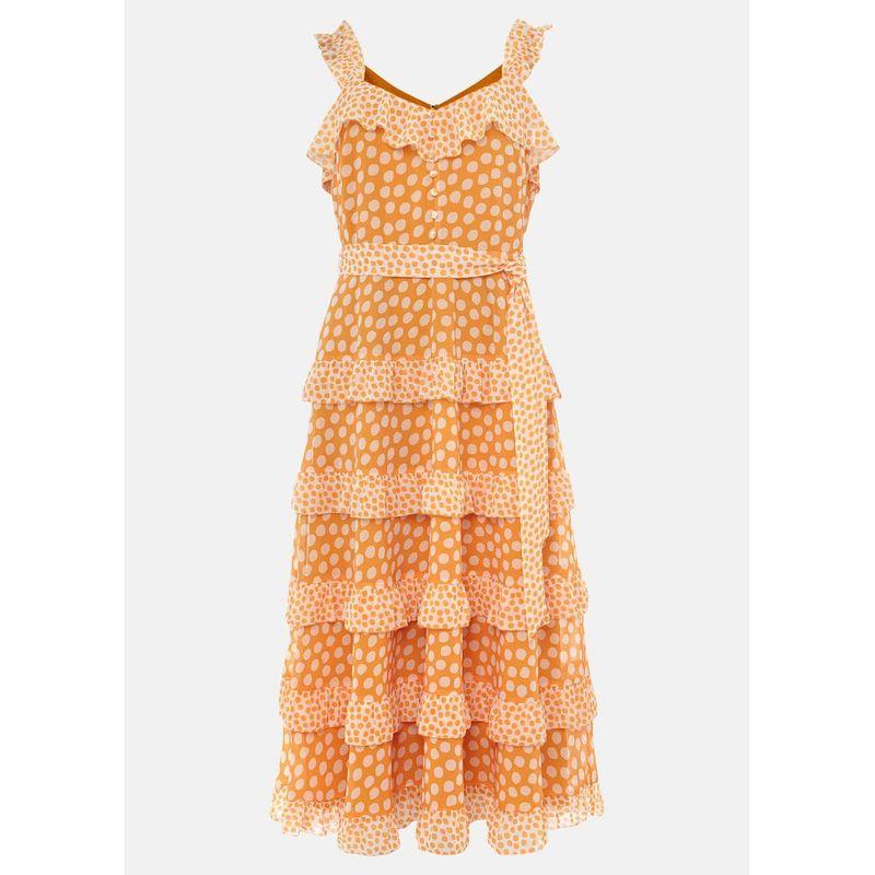 Plus Size Special Price ~ Niche Style Elegant Ruffled Polka-Dot Cinched Lace-up Sleeveless Waist Tied Dress