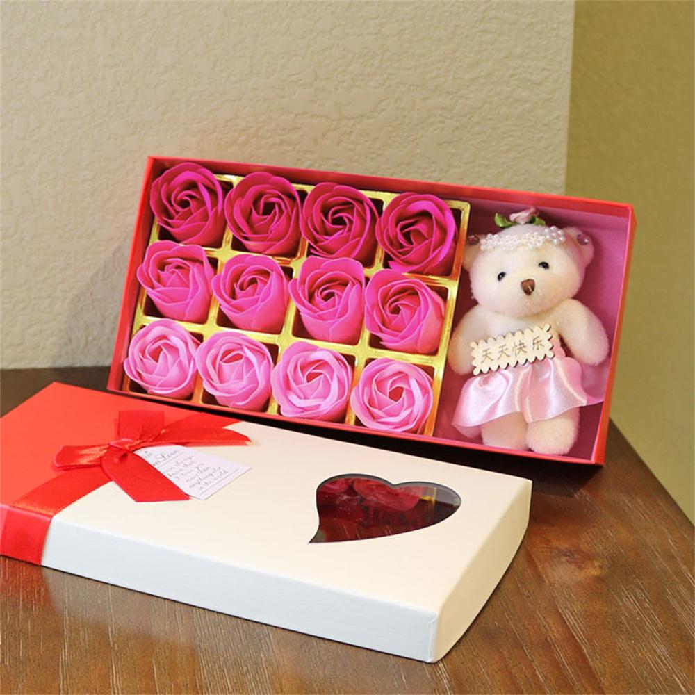 Bouquet 12pcs Artificial Flowers Soap Flower Boxed Flower Gift For Celebration Romantic Occasions Valentine'S Day