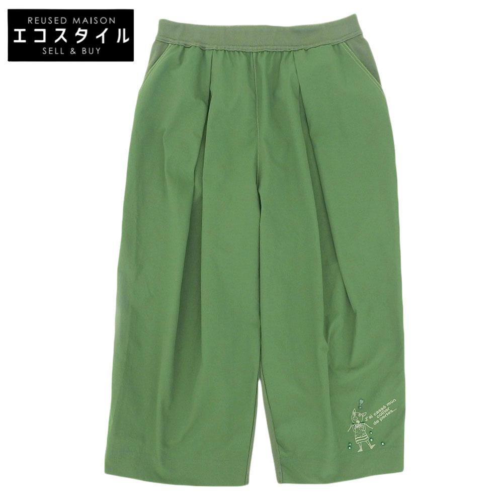 OLLEBOREBLA Beautiful pig embroidered easy pants bottoms for women green L Bottoms L greenUsed