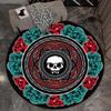 Round Crystal Velvet Rug Skull Rose Gothic Pattern Black Red Green Floor Mat Home Decor Living Room Bedroom Carpet Dark Art