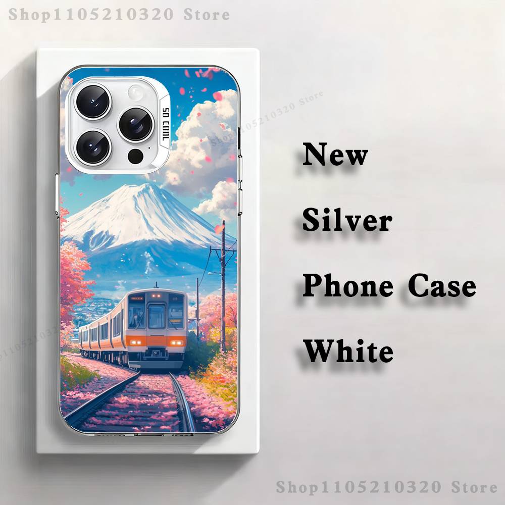 

Cherry Art Blossom Train Phone Case For iPhone 17,16,15,14,13,12,11,Pro,XS,Max,Plus,Mini,SE4,E white Matte Shockproof Cover iPhone14