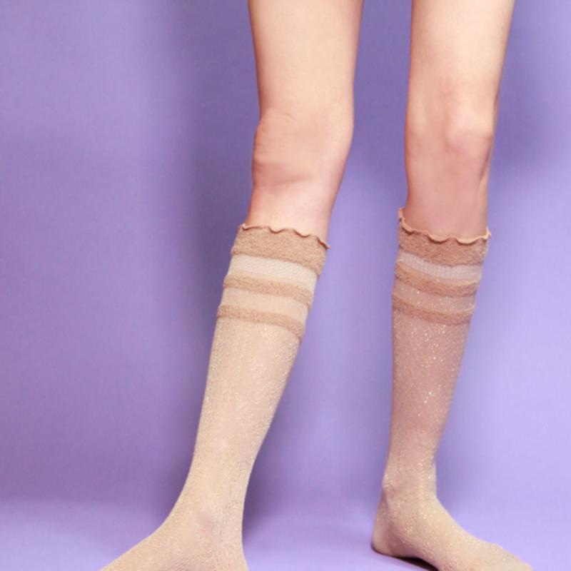 RNOT TWINKLE LACE KNEE SOCKS_BEIGE