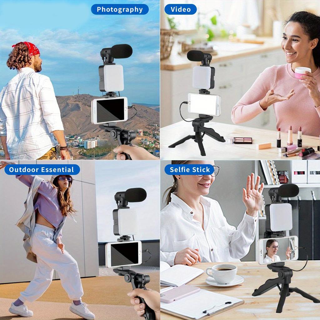 Smartphone Vlogging Kit With Tripod Phone Holder Mini Microphone LED Fill Light Starter For Vlog Live Stream Short Video YouTube